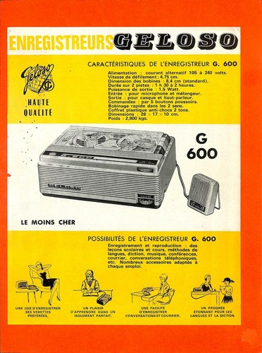 Geloso magnetophone 600 - 600, /