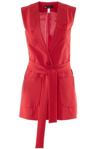 Gilet lungo con cintura - , rosso