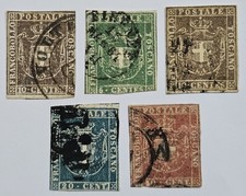 TOSCANA RARO 1860 set corto usato da 5 a 40c con sfumature. €1.700+ linea ondulata Wmk
