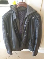 Giacchetto pelle uomo blu con cappuccio rimovibile taglia M