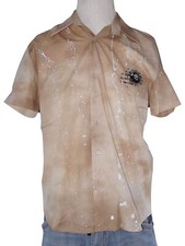 Sama Milano Camicia Da Uomo L Large Beige Manica Corta Made In Italy Candeggiata