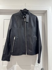 Giacca biker pelle blu navy