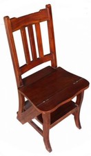 SEDIA SCALA SCALETTA TRASFORMABILE LEGNO MOGANO per Libreria BIBLIOTECA