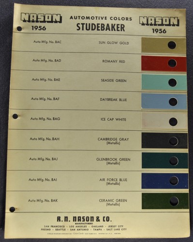 Studebaker 1956 foglio colori