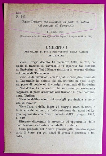 Tavernelle regio decreto - tavernelle(pg)-regio,