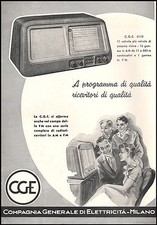 PUBBLICITA' 1952 RADIO CGE MOD.4110 11 VALVOLE RICEVITORE PROGRAMMI MUSICA 