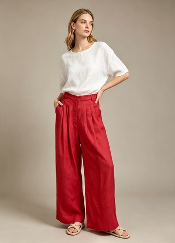 Pantalone rosso gamba larga