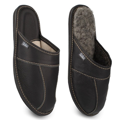Pantofole pelle uomo nere - in,