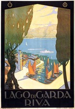 Poster da viaggio TV02 Vintage anni '20 Italia Riva Lago di Garda A1 A2 A3 