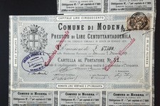 1880- COMUNE DI MODENA PRESTITO DI LIRE CENTOTTANTADUEMILA R5