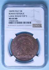II° REPUBBLICA ROMANA 3 BAIOCCHI 1849 ROMA RAME COPPER COIN FDC SLAB MS64 RB