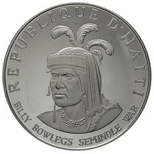 1971 * 10 Gourdes Argento Haiti "Capitribù Nativi Americani - Billy Bowlegs" (KM