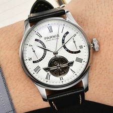 Orologio PARNIS Power Reserve Movimento Uomo 43mm Automatico Cinturino Orologio Nero