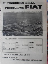 1958 PROGRESSO PRODUZIONE FIAT STABILIMENTO FABBRICA LISTINO PREZZI WERBUNG AD