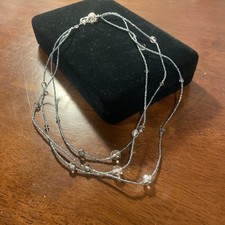 White House Black Market 3 Strand Blue Facet Seed Bead Pearl Necklace SIGNED