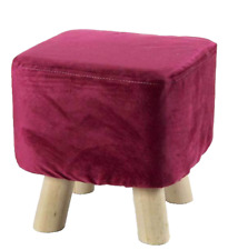 POUF SGABELLO POGGIAPIEDI MODERNO POUFF POGGIA PIEDI LEGNO VELLUTO ROSSO 27*28
