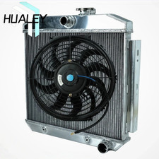 Radiatore radiatore alluminio 3 file + ventola 16" per 1955-1957 56 Chevy Bel Air Nomad V8