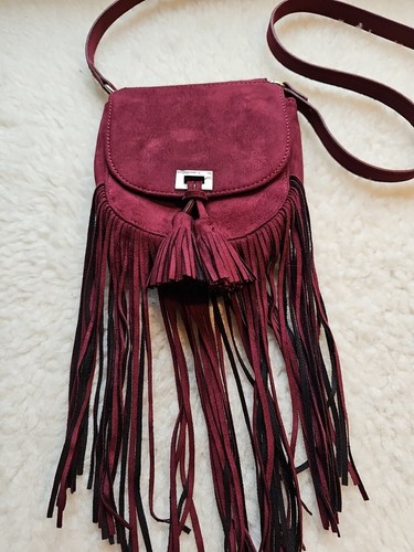 Maroon plum faux suede fringe - maroon,