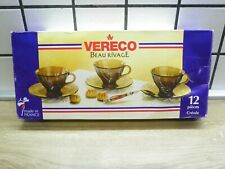 Set caffè vintage anni 70,12 pezzi VERECO Beau Rivage vetro marrone fumè - Made in France