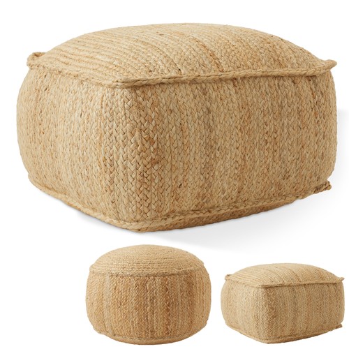 Jute braided pouf large - braided,