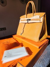 Hermès Birkin Bag 35 dal 2005, Chèvre marrone/caramello/oro, hardware palladio