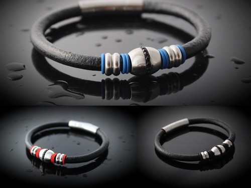 Bracciale pelle acciaio - e,