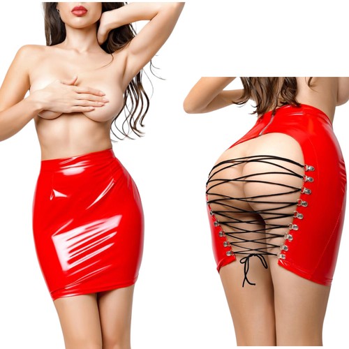 Minigonna aderente rossa pvc - minigonna,