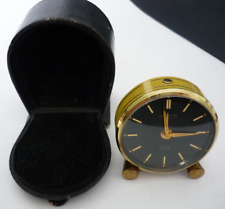 Vintage Looping Travel Alarm Clock 8 Day 15 Jewel Yellow Enamel Black Case