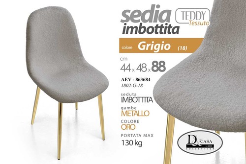 Sedia tessuto grigio metallo - tessuto,