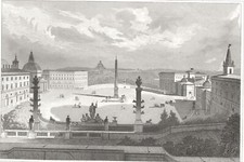 ROMA, PIAZZA DEL POPOLO , incisione del 1837,  su passepartout