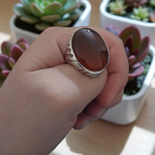 Anello vintage da uomo in argento 925 con agata di fegato yemenita naturale f...