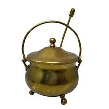 Smudge Pot vintage in ottone con coperchio e bacchetta pomice maniglia per trasporto camino