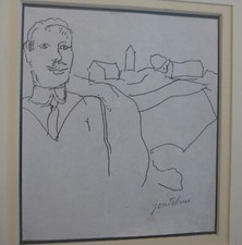 1976 Franco Gentilini  Autoritratto e paesaggio China su carta Autentica su foto