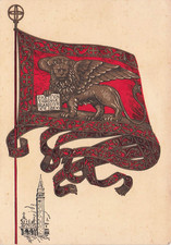 05425) CARTOLINA GONFALONE VENEZIA CAMPANILE SAN MARCO TESTOLINI VIAGGIATA