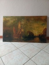 Dipinto Olio Su Tela "Ulisse Che Deride Polifemo" Cm.100x60 Telaio  In Legno