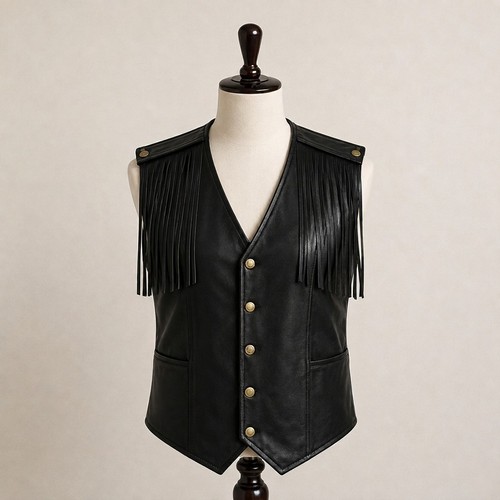 Gilet biker western uomo nero