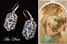 BELLISSIMI ORECCHINI ART-DECO' '20s CM.4,8 ZAFFIRI-BLUE, LEGA ORO BIANCO/ARGENTO