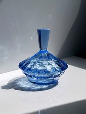 Bomboniera vintage art deco anni 30 cristallo vetro blu prisma molato scatola