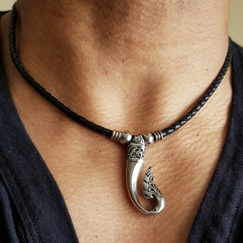 Collana uomo pelle acciaio - collana,
