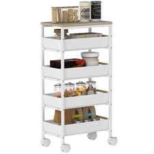 HOMCOM Carrello da Cucina a 5 Livelli con 4 Cesti Estraibili Bianco e Rovere