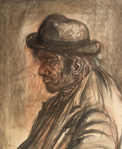 Disegno pastello a olio su - ,