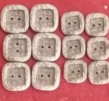 Set Di 12 Bottoni Grandi Vintage, Quadrati, Fant. Paglia Intrecciata 