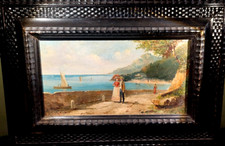 BEL DIPINTO -MERIGGIO ESTIVO FINE '800 PASSEGGIANDO TRA S.M.LIGURE E PARAGGI-GE-