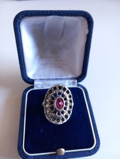 Anello con Granato Rosso in argento 800 , Anni 40 Stile Impero ,regolabile