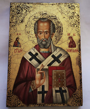 Icona russa di San Nicola di Bari dipinta a mano su legno