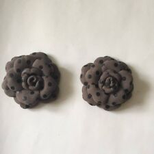 Set 2 pz., Clip rose per scarpe in pelle marrone a pois. Handmade.