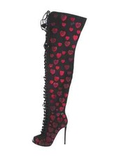 Stivali stringati sopra il ginocchio scamosciati neri e rossi Philipp Plein TG 8 IT 38 molto buoni