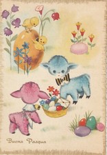 C3 - Cp Ak Cartolina Augurale Pasqua Agnelli Uova Pulcini - Fg Nvg