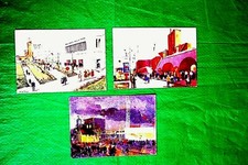 TRE CARTOLINE  BARI  FIERA DEL LEVANTE acquerelli  anni '60