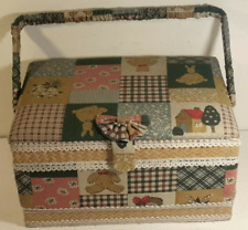 CESTINO DA CUCITO -CON MANICO-FODERATO CON STOFFA E PIZZO-USATO